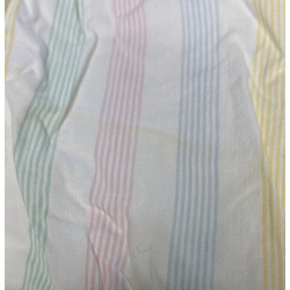 Vtg Fieldcrest Twin Flat Fitted Sheet Set Pastel Candy Stripe‎ Mitered Corners